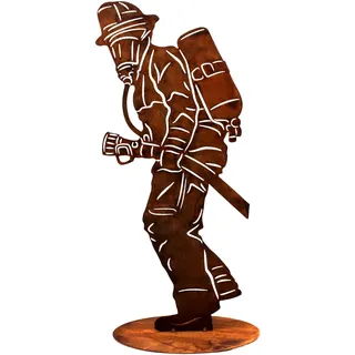 Rostikal Feuerwehrmann Figur 20 cm – Edelrost Gartendeko aus Metall - Handmade Feuerwehr Deko für Garten und Wohnzimmer Feuerwehr-Fans