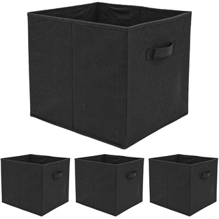 4er Set Aufbewahrungsbox für Kallax Regal - 33x38x33 Stoff Box mit Griff - Black