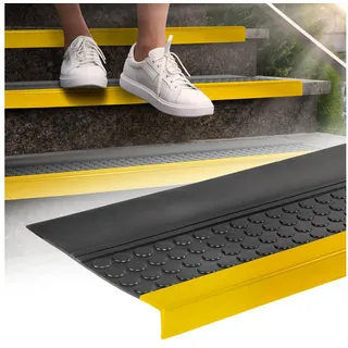 ANRO Stufenmatte Stufenschutz aus Gummi Treppenschutz Treppenmatte, Eckig, mit Coins/ Noppen Größe 30x75cm - rutschischer & anpassbar gelb|schwarz 30 cm x 75 cm