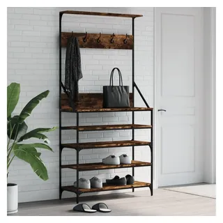 furnicato Kleiderständer mit Schuhablage 90x34x184 cm Räuchereiche, Garderobenständer mit integrierter Schuhablage für kleine Räume braun