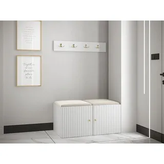 MIRJAN24 Garderoben-Set Orion Ryfel Slim VI, (Schuhschrank, Kleiderhakenbrett, 2x Sitzpaneel 42x42), 4 Kleiderhaken für Kleidung, Metallgriffe beige