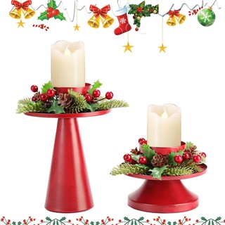 2 Stück Kerzenständer Metall in Rot, Kerzenhalter Adventskranz Weihnachten, Kerzenhalter Stabkerze Metall Adventskranz Stabkerzen, Kreativer Adventskranz Teelichter für Advent Weihnachten Tisch Deko