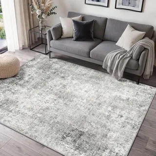 INOVADAY Abstrakt Waschbarer Teppich 120x180 cm Grau/Weiß | Teppich Wohnzimmer, Teppich Waschbar, Schlafzimmer, Esszimmer, Büro, Moderne Minimalistische, Kurzflor Weich Rutschfest, OEKO