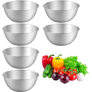 6 Stück Edelstahl Schüssel, Rührschüssel 1.2L, Ø 19.3 cm Salatschüssel Set, Edelstahl Schalen mit Messmarken, Spülmaschinenfest, Stapelbar, für Müslischale, Dipschale, Snackschale, Servierschale