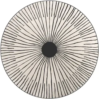 Moderner schwarz-weißer, runder waschbarer Teppich mit Linienmuster für Wohnzimmer, Sofa, Schlafzimmer, rutschfester runder Teppich, in verschiedenen Größen (schwarz-weiß, Ø 60 cm)