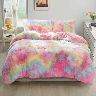 Bettwäsche-Set Plüsch 220x240 cm Regenbogen 3-teilig mit Reißverschluss
