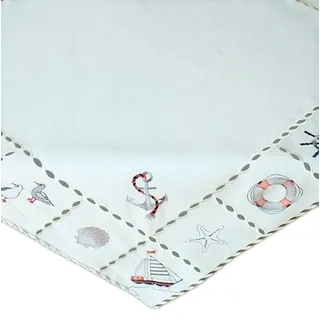 Tischdecke Tischläufer Mitteldecke Maritime Stickerei, wollweiß mit bunter Stickerei 85 x 85 cm/Aufmachung 1 Stück