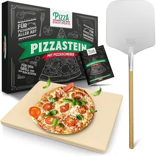 Pizza Divertimento - DAS ORIGINAL - Pizzastein für Backofen & Gasgrill – inkl. Pizzaschieber Pizzastein