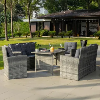 Ambia Garden Loungegarnitur, Grau, Metall, Kunststoff, Textil, 5-teilig, Füllung: Komfortschaum,Komfortschaum, einzeln stellbar, rund, 120x70 cm, Loungemöbel, Gartenlounge-Sets