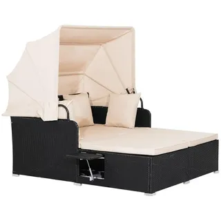 KOMFOTTEU Loungebett, Doppelliege Gartensofa mit faltbarem Sonnendach braun