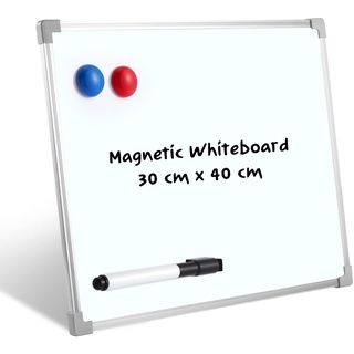 Vinabo Whiteboard Magnetisch 30 x 40 cm, Whiteboard Magnettafel mit 1 Stiften und 2 Magneten, weiße Tafel für Kinder oder zu Hause, Büroschule, Whiteboard Klein mit Aluminiumrahmen
