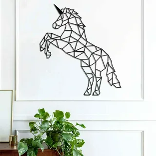 KESTEX XL Metall Einhorn/Unicorn WANDBILD WALL Art Metal ★ 50 x 56 cm ★ schwarz pulverbeschichtet Wand DEKO Premium | Geometrische Metallwandkunst Wanddekoration