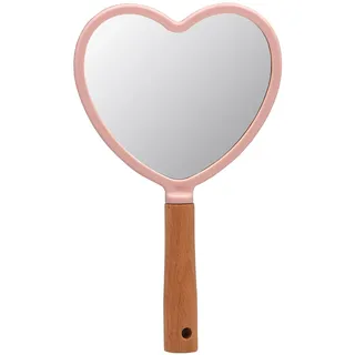 YCHMIR Kleiner Damen Handspiegel Holz Handspiegel 14,0 x 23,4 cm Herz (Rosa)