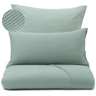 URBANARA Jersey-Bettbezug Medelo 155x220 cm - 100% Baumwolle, Bettwäsche mit Waffel-Struktur & Knopfleiste, einzelner Bettdeckenbezug - Salbeigrün