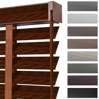 Holzjalousie Innen, Jalousien aus Echtholz für Schlafzimmer mit 5 cm Lamellen, Horizontale Jalousette Verdunkelungs- & Lichtdurchlässige Für Büro Sonnenschutz/Wärmedämmvorhänge(Black Brown Coffee)
