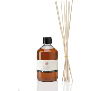 Raumduft Nachfüll-Set „Zimt-Orange“ 500 ml inkl. 10 Rattan-Stäbchen - Duftöl mit ätherischen Ölen - Nachfüller Essenz langanhaltend & sinnlich - Nachfüllflasche mit Duftstäbchen 100% Natürlich