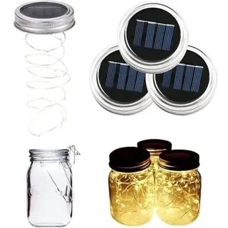 Set Mit 3 Einmachglasdeckeln Mit Solarbeleuchtung, Wasserdicht, 2 M Lang, 20 Leds, Stimmungsvolles Licht Für Diy-dekorationen Von Gläsern, Flaschen, Innenräumen, Weihnachten, Hochzeiten Und Feiern [en