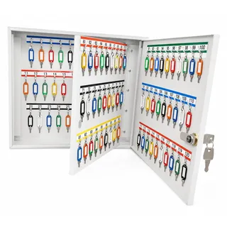 LEOMAR Schlüsselschrank, Schlüsselkasten mit 120 Haken, Schlüsselbox aus Stahlblech, mit Festen Hakenleisten, Organizer zur Wandbefestigung, Abschließbar, mit Montagematerial, 12 x 39 x 32 cm
