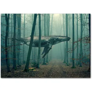 ZHANGWEIART Poster Wandbilder Abstrakter Wal, der im Wald schwimmt, Druckposter, Bäume, Frühlingslandschaft, kreative Wohnkultur, Bildkunst 60x90cm