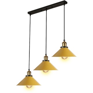 LEDSone Vintage Industrial Gelb Deckenlampe Pendelleuchte Kegel Metall Licht Schatten Kronleuchter 3-Wege-Lampenschirm Dekor (Gelb)
