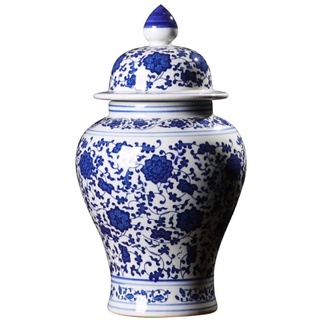 China Ming Style Temple Ginger Jar Vase Blau Und Weiß Temple Ginger Jar Vase Antiken Porzellan Keramik Vase Traditionell Keramikvase Deko Für Startseite Dekor Hochzeit-A H39cm