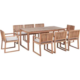 BELIANI Gartenmöbel Set 8-Sitzer Hellbraun es Akazienholz Tisch mit 8 Stühlen und Sitzkissen Hellgrau Rustikal Modern Terrasse Garten - Braun/Grau