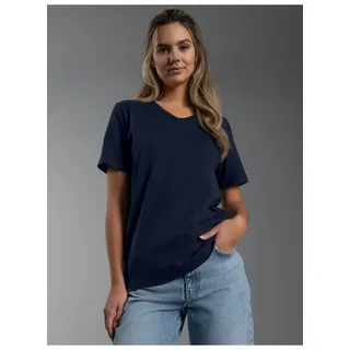 T-Shirt TRIGEMA "TRIGEMA T Shirt aus Biobaumwolle mit V-Ausschnitt", Damen, Gr. S, navy, Single Jersey, 100% Baumwolle (Bio-Baumwolle kbA), Basic, lang, V-Ausschnitt, Shirts T-Shirt