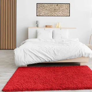 VIMODA Prime Shaggy Hochflor Langflor Teppich Einfarbig Modern Rot Hochflor für Wohnzimmer, Schlafzimmer, Maße:200 cm Quadrat