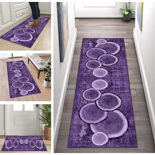 ZUZEKU Teppich Läufer Lang Flur rutschfest Waschbar 50x200cm Teppichläufer Flur Lila Modern Design Lang Meterware Korridor Tepiche Eingangsteppich Schmutzfangmatte FußmatteTeppich für Eingang