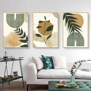Uixxducc 3er Bohemian Poster Set Aesthetic Grüne Pflanze Bilder Set Moderne Wandbilder Wanddeko, Wohnzimmer Schlafzimmer Boho Deko, ohne Rahmen (A,40x50cm)