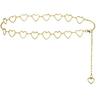 CCAIPU Ketten Gürtel für Damen, Pfirsich Herz Anhänger Link Gürtel Einstellbare Metall geflochtene Gürtel für Kleid Jeans Mantel Hosen (B-Gold) - 105