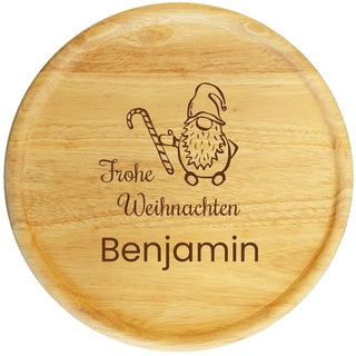 Sterngraf Weihnachts-Teller 32 cm mit Gravur (Namen) personalisierter Servierteller/Pizza-Teller - Geschenkidee zu Weihnachten aus Holz, Wichtel Motiv S5