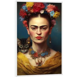 artboxONE Poster mit weißem Rahmen 30x20 cm Floral Frida Kahlo Love Cats - Bild Frida Kahlo Boho digital Art