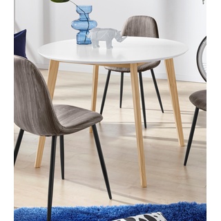 INOSIGN Esstisch Cody, mit Beinen aus Massivholz, runde MDF-Tischplatte, in 2 verschiedenen Farbvarianten B/H/T: 105 cm x 76 weiß Esszimmertische Tische Nachhaltige Möbel