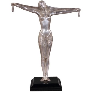 Casa Padrino Luxus Bronzefigur Lady Silber / Braun 41 x 19 x H. 53 cm - Deko Figur auf Holzsockel