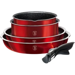 Berlinger Haus Metallic Line Topf-Set 6-tlg. 3 x Kochtopf + Pfanne + 2 x Kunststoffdeckel burgundy