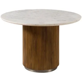 MASSIVMOEBEL24.DE Esstisch rund Mango 120x120x76 braun lackiert / Marmor weiß BARCELONA #228