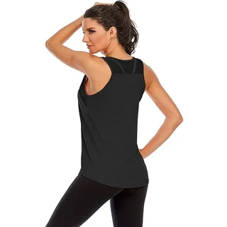 Nekosi Damen Sporttop Yoga Tank Top Oberteil Laufen Fitness Ärmelloses Mesh Zurück Funktions Shirt Schwarz L - L