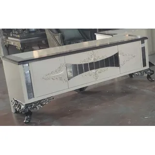 Casa Padrino Luxus Barock TV Schrank Creme / Silber / Grau / Gold - Prunkvolles Massivholz Sideboard mit 4 Türen - Luxus Wohnzimmer Möbel im Barockstil - Barock Möbel - Edel & Prunkvoll