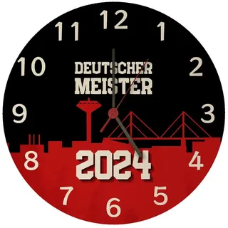 speecheese Leverkusen Wanduhr mit Spruch Deutscher Meister 2024 für Leverkusen-Fan Meisterschale-Design Fußball-Liga Triumph NRW Rhein Meisterschaft 2024