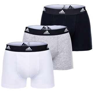 adidas Herren Boxershorts, 3er Pack - Trunks, Active Flex Cotton, Logo, einfarbig Schwarz/Grau/Weiß S