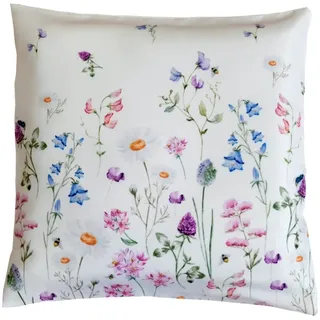 heimtexland ® Kissen mit Reißverschluß Deko Serie Blumen Weiß Bunt Kissenhülle 40x40 Blumenwiese Mehrfarbig Typ520
