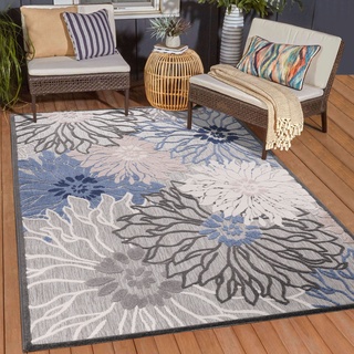 Teppich SANAT "Floral 2 Outdoor" Teppiche Gr. B/L: 140 cm x 200 cm, 6 mm, 1 St., grau (grau, beige) Esszimmerteppiche
