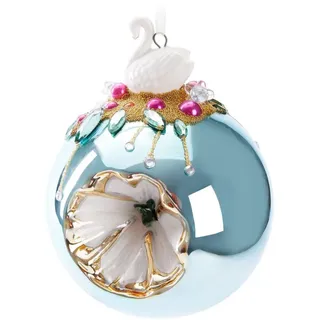 Brubaker Premium Weihnachtskugel Hellblau mit Schwan Figur - 10 cm Christbaumschmuck mit Perlen Dekorationen - Von Hand dekorierte Baumkugel aus Glas - Weihnachtsdeko Christbaumkugel