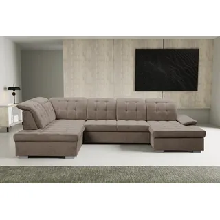 werk2 Wohnlandschaft WERK2 "Kordula-New Multifunktion Couch, Breite 332cm, bequem, U-Form", beige, B:332cm H:105cm T:217cm, 95% Polyester, 5% Nylon, Sofas, Wohnlandschaft, Sofa in U-Form mit Schlaffunktion & Bettkasten, Schlafcouch