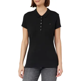 Tommy Hilfiger HERITAGE SHORT SLEEVE SLIM POLO Kurzarm Poloshirts Damen, Schwarz (MASTERS BLACK), XXS - XXS