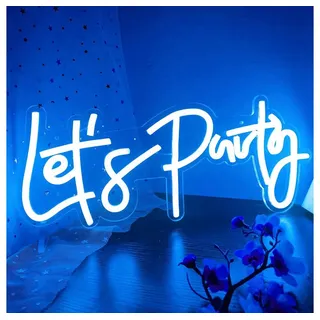 Rosnek LED Dekolicht Let's Party, Neonlicht, mit Schalter, USB, für Geburtstag Hochzeit, Party Schlafzimmer Wanddeko blau