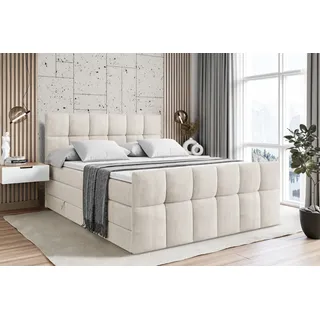 altdecor Boxspringbett mit Matratze und Lattenrost - RICAR -Z KING - 200x200 cm - Beige Samt - Topper, Fußteil, Polsterbett mit Bettkasten, Bet... - Creme