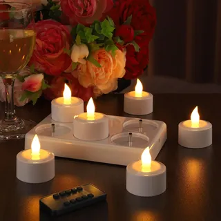 EXTSUD 6 Stück LED Teelichter Aufladbar Teelichter mit Timer Fernbedienung und Ladestation Elektrische Teelichter LED Kerzen flackernd flammenlose Kerzen für Hochzeiten Haus Deko