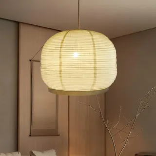 METHDEECO Hängelampe mit Stecker 45 x 35 cm, handgefertigte Pendelleuchte aus Stoff und Bambus, Boho/Japandi Deckenlampe mit Schalter für Schlafzimmer, Wohnzimmer, Essbereich, ohne Leuchtmittel
